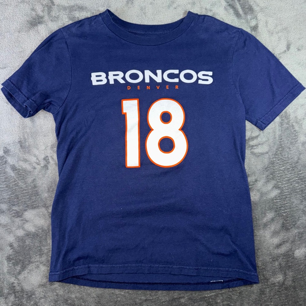 Youth Medium NFL Denver Broncos T-Shirt Navy Blue Excellent Peyton Manning 18
